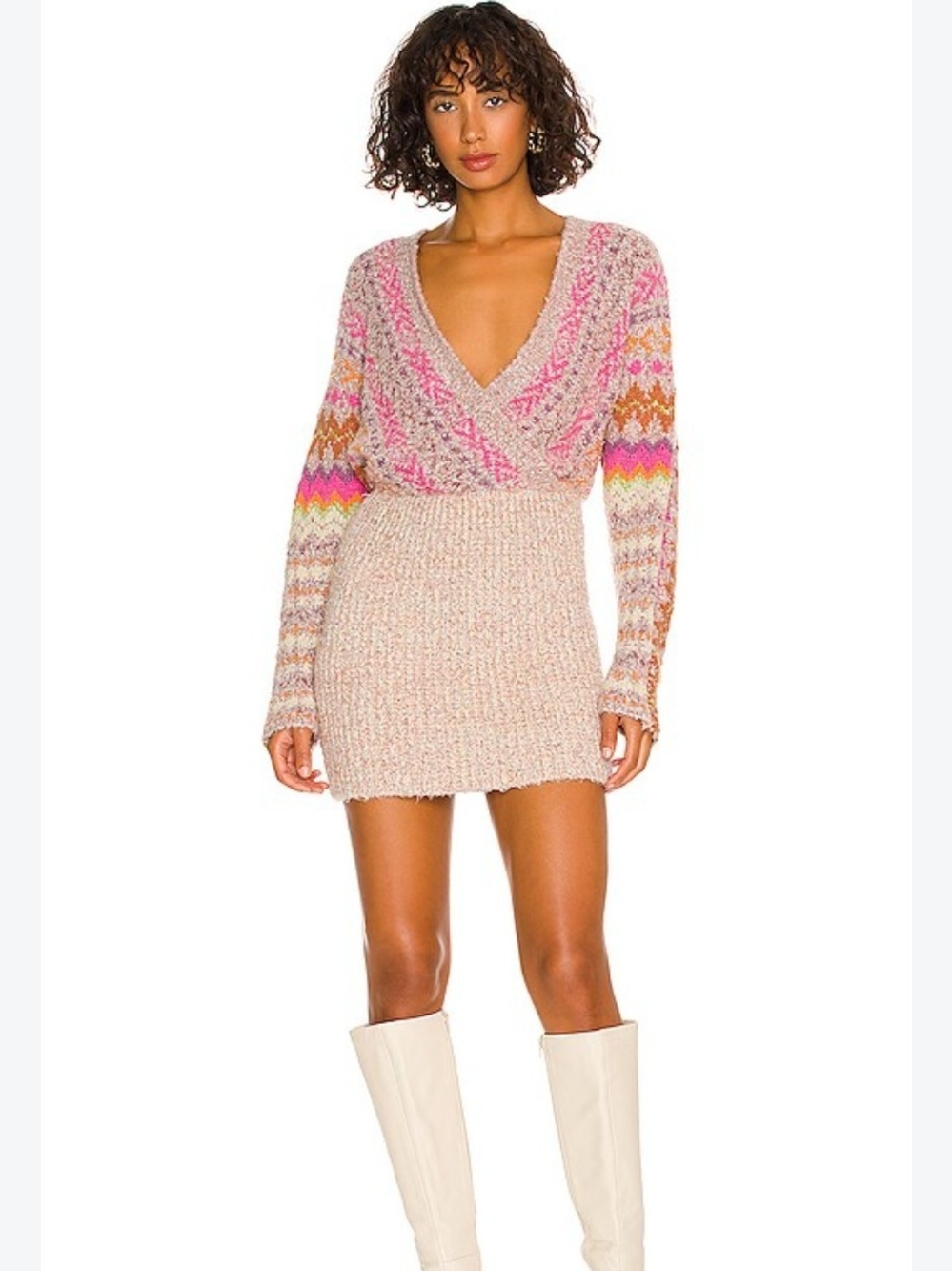 Free People Forever Fairisle Mini Dress In Strawberry Combo